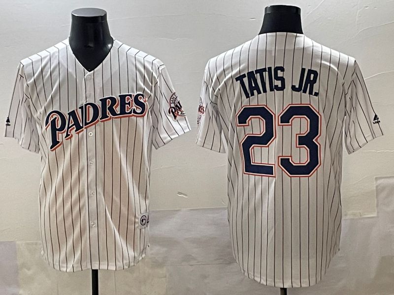 Men 2025 San Diego Padres #23 Tatis jr White Stripe Throwback Game Nike MLB Jersey style 1->san diego padres->MLB Jersey